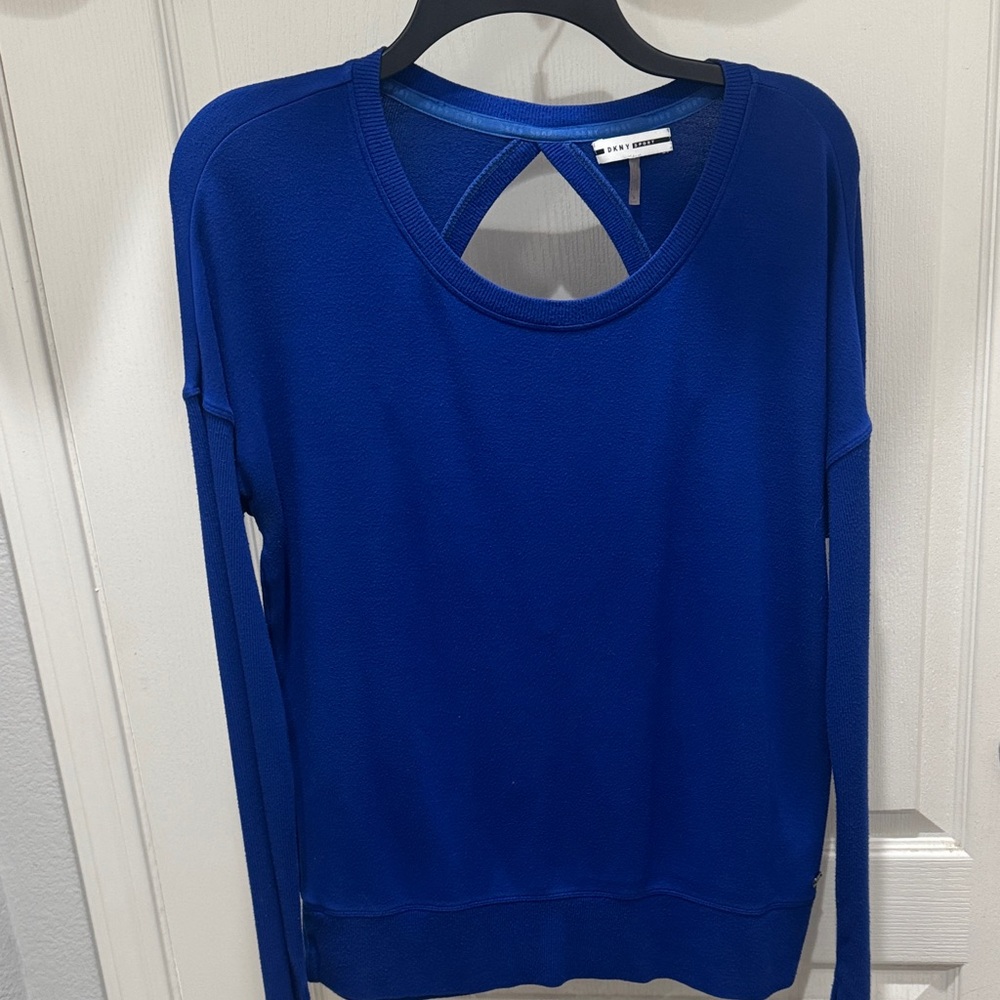 DKNY Sport Blue Long Sleeve Top Cutout Back Lightweight Size S